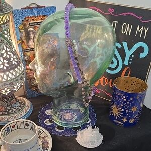 Pyramid Collection Purple Beaded Headband With Hanging Crystal Flowers